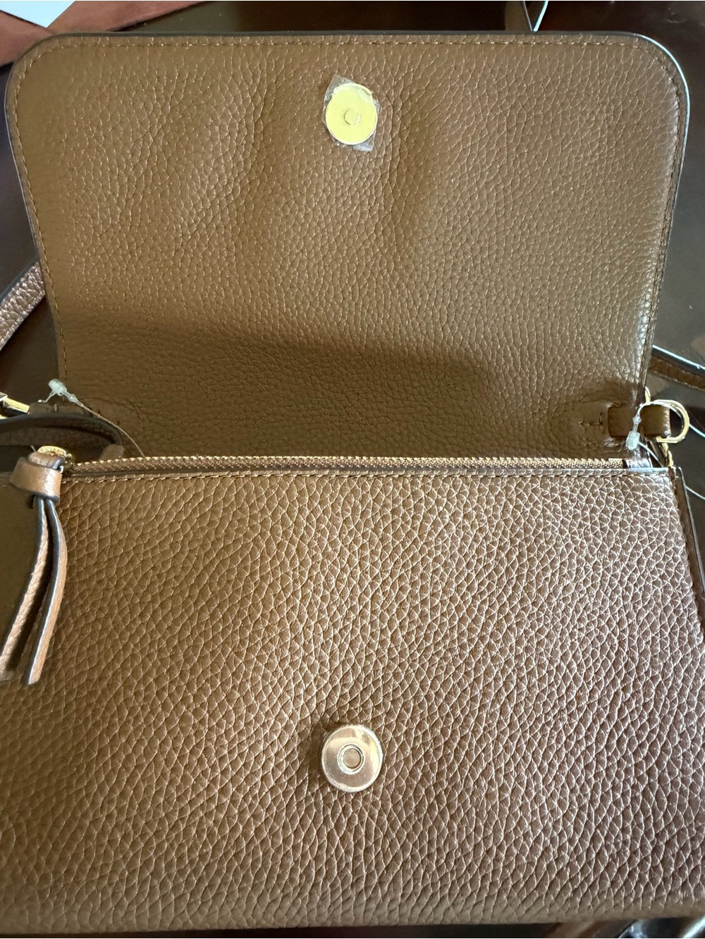 Tory Burch Brown Pebbled Leather Crossbody with Embossed Logo - Picture 6 of 8